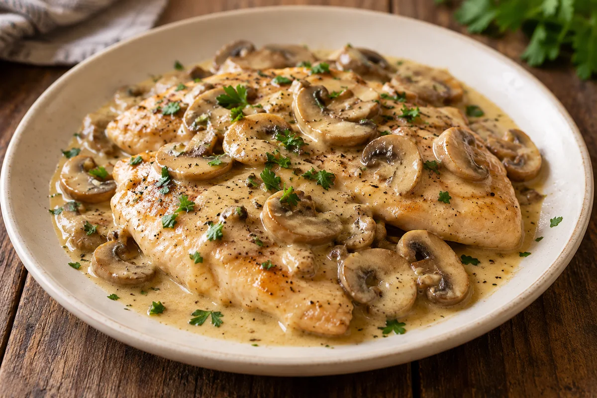 Escalopes de dinde à la moutarde et aux champignons