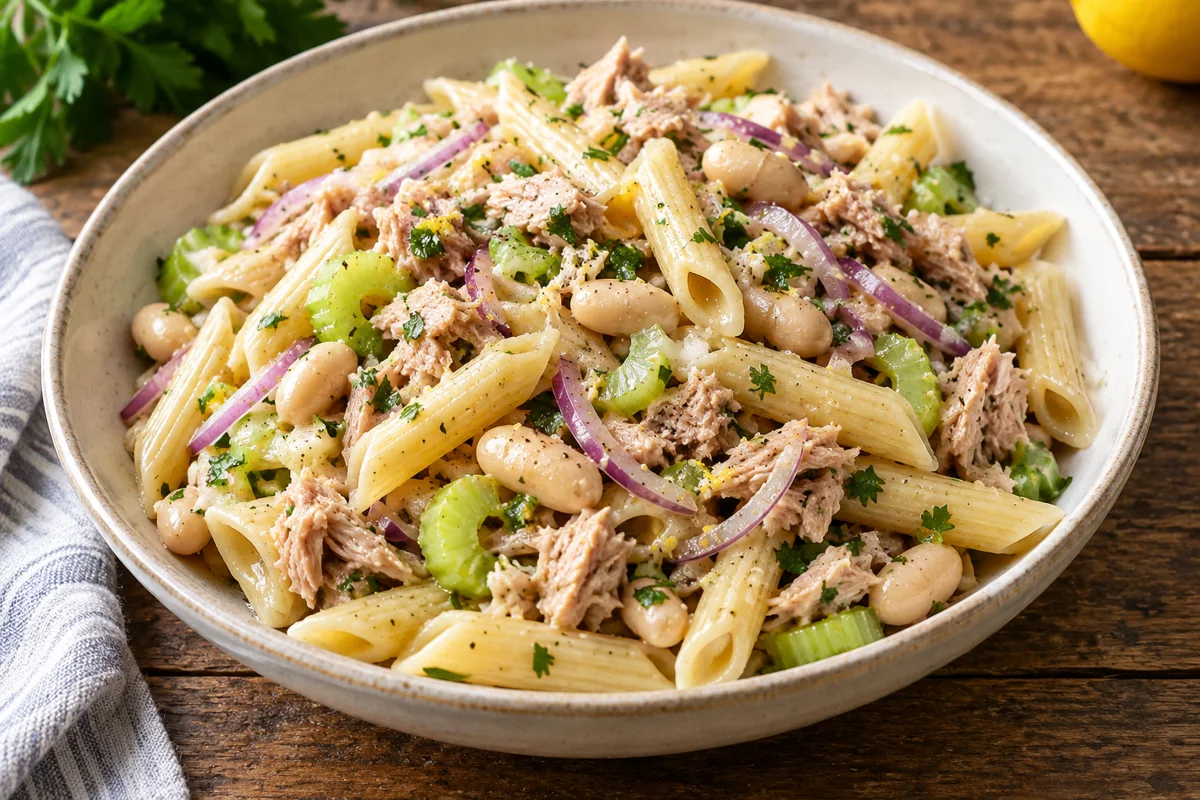 Salade de pâtes au thon et aux haricots blancs