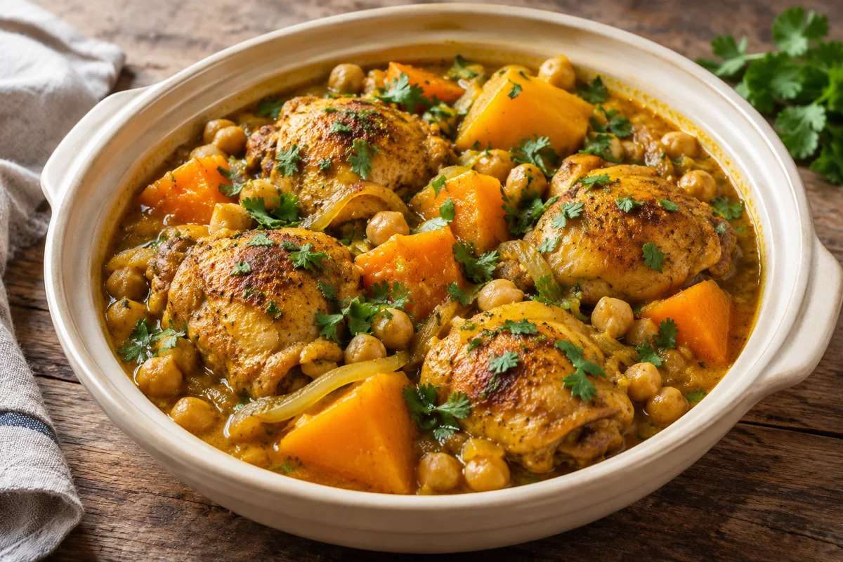 Tajine de poulet au potimarron et aux pois chiches