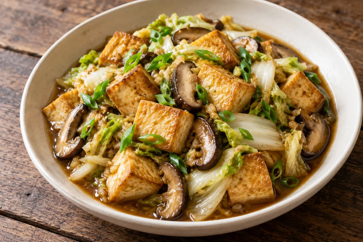 Tofu braisé aux champignons et au chou