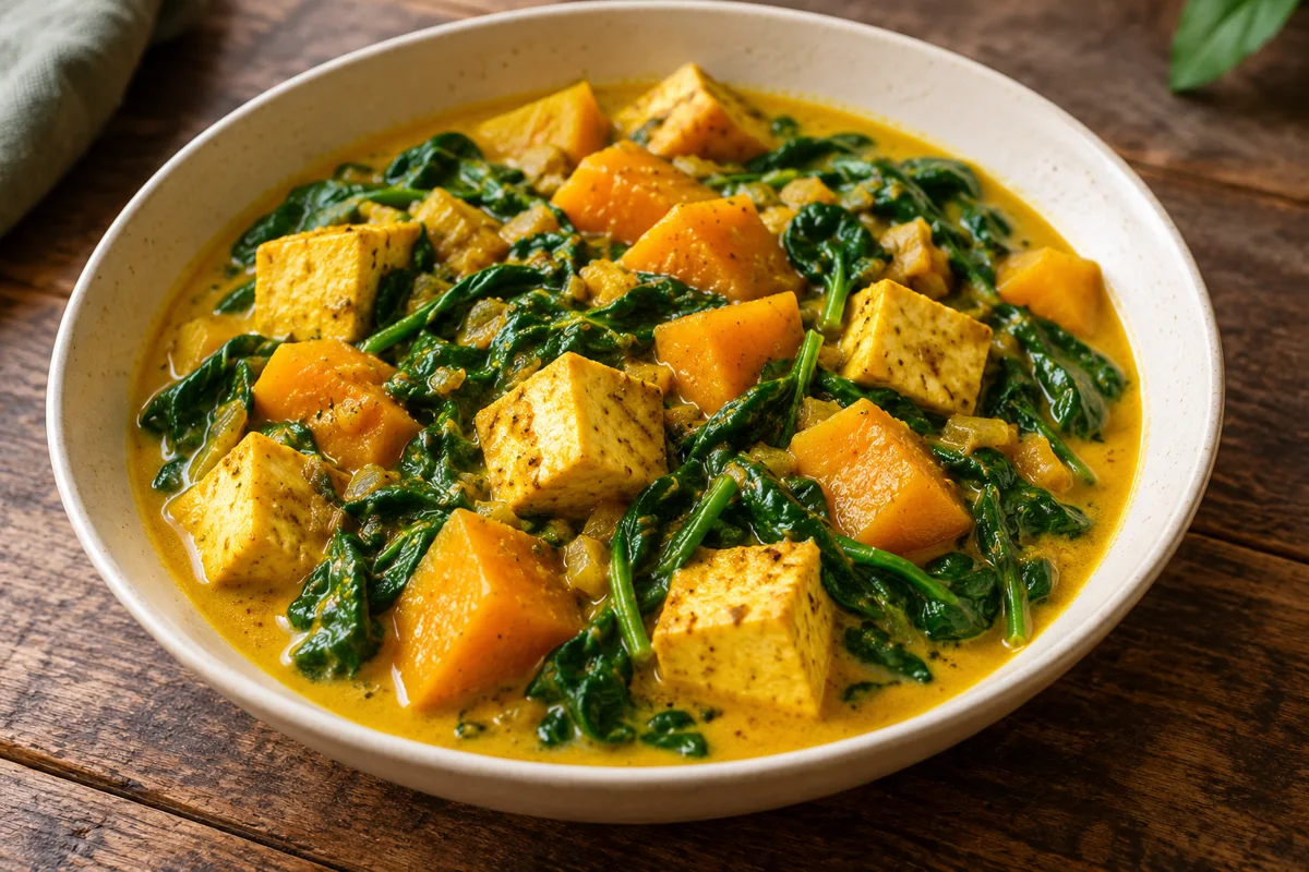 Curry de tofu au potimarron et aux épinards