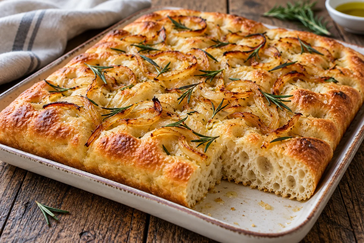 Focaccia aux oignons et au romarin