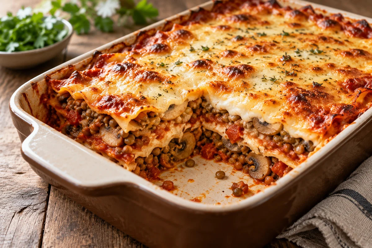 Lasagnes aux lentilles et aux champignons