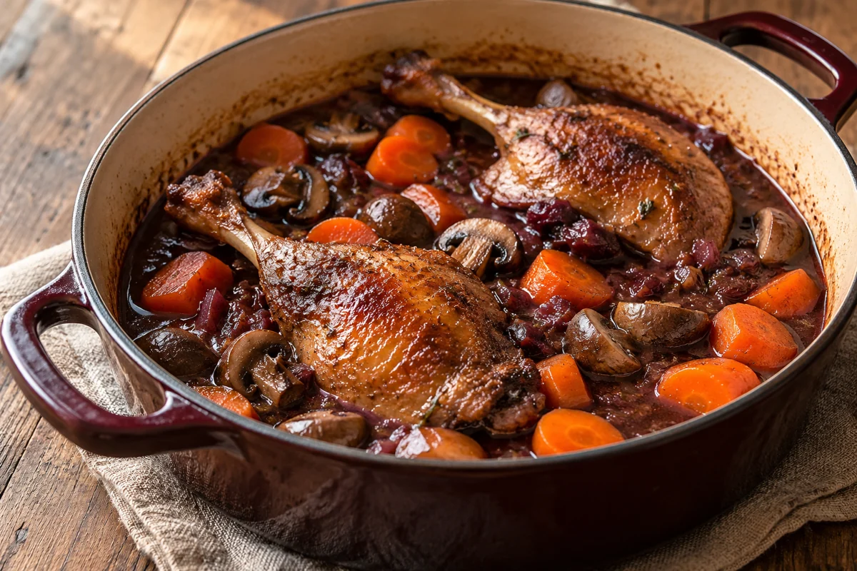 Daube de canard au vin rouge et aux champignons