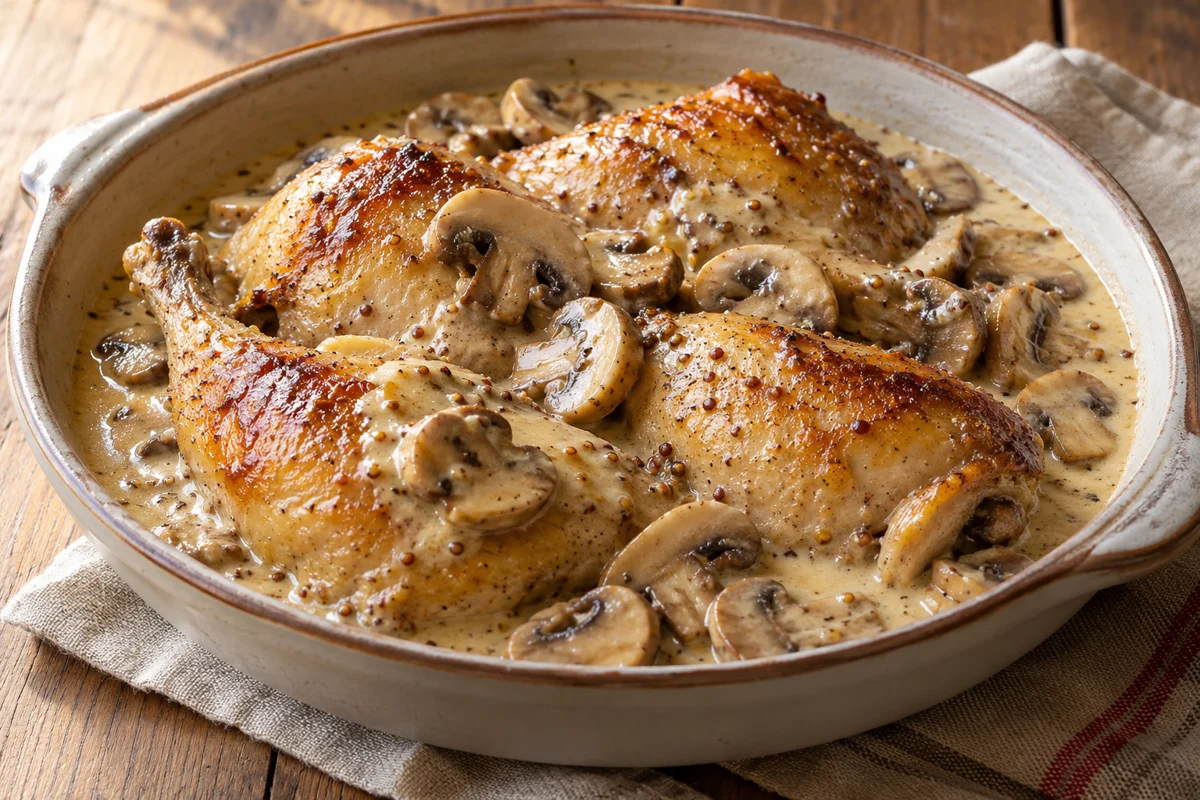 Pintade aux champignons et à la moutarde