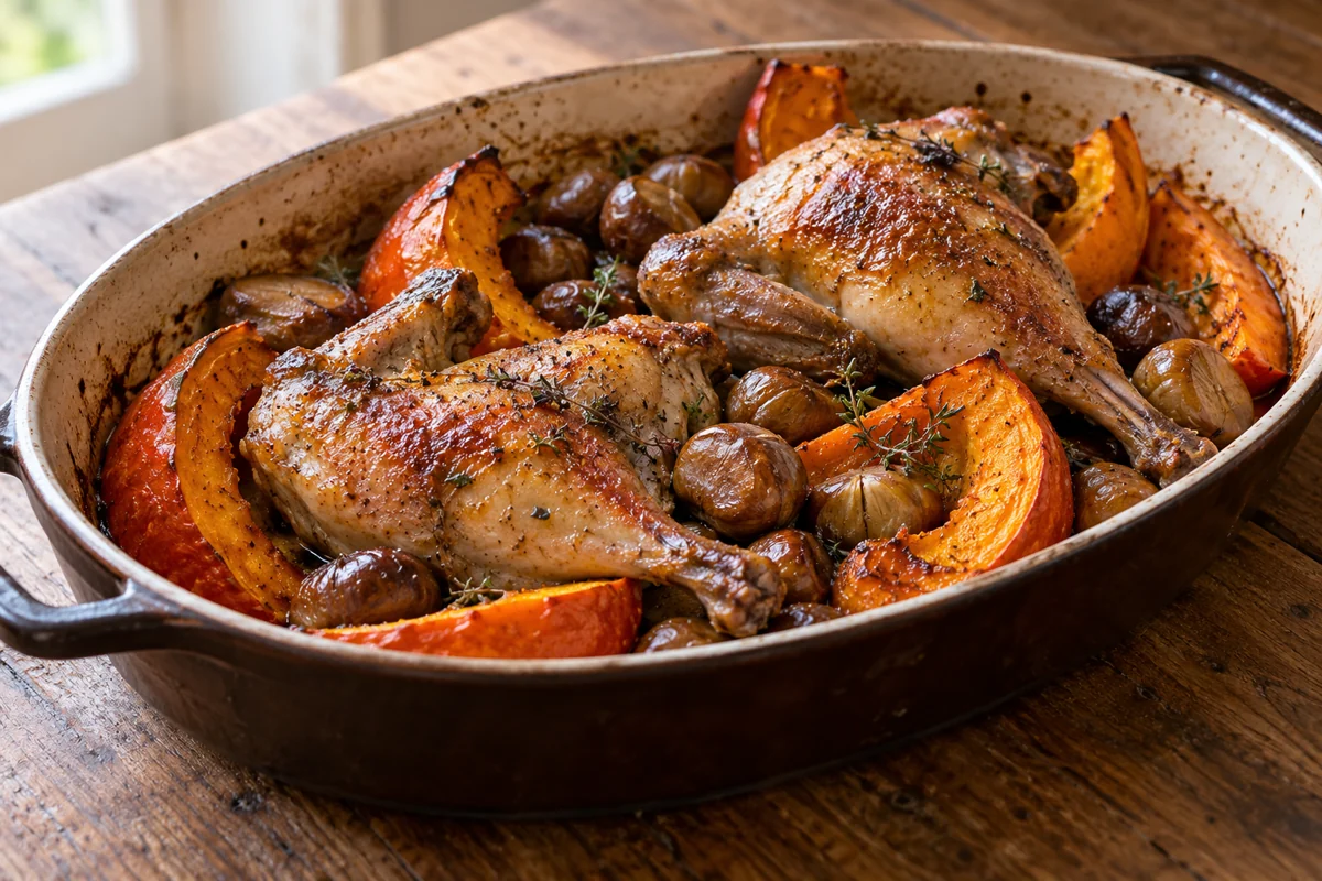 Pintade au potimarron et aux marrons
