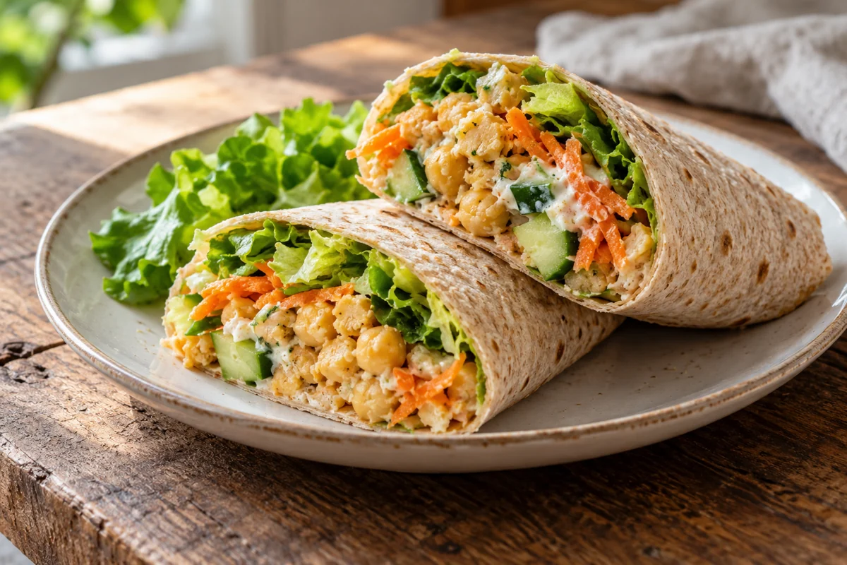 Wrap de pois chiches, concombre et carotte