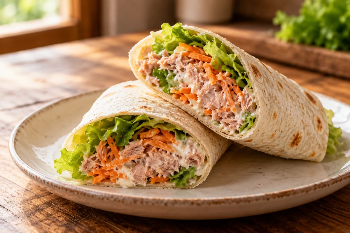 Wrap au thon, carotte et fromage frais citronné