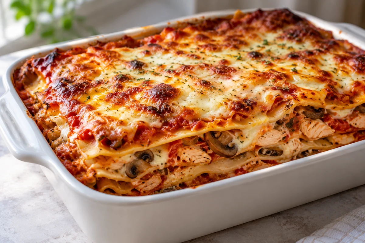 Lasagnes au poulet et aux champignons