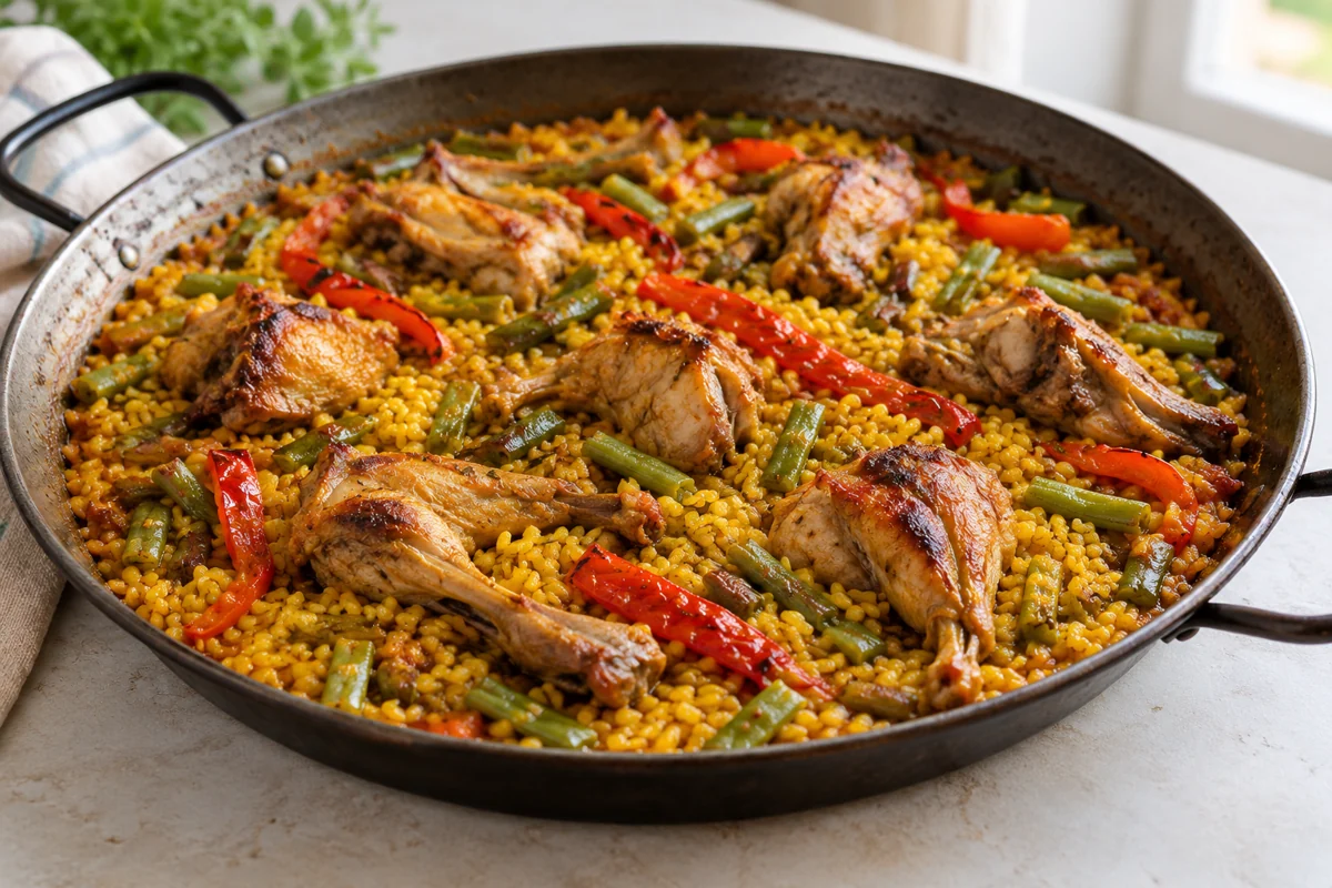 Paella au lapin et au poivron