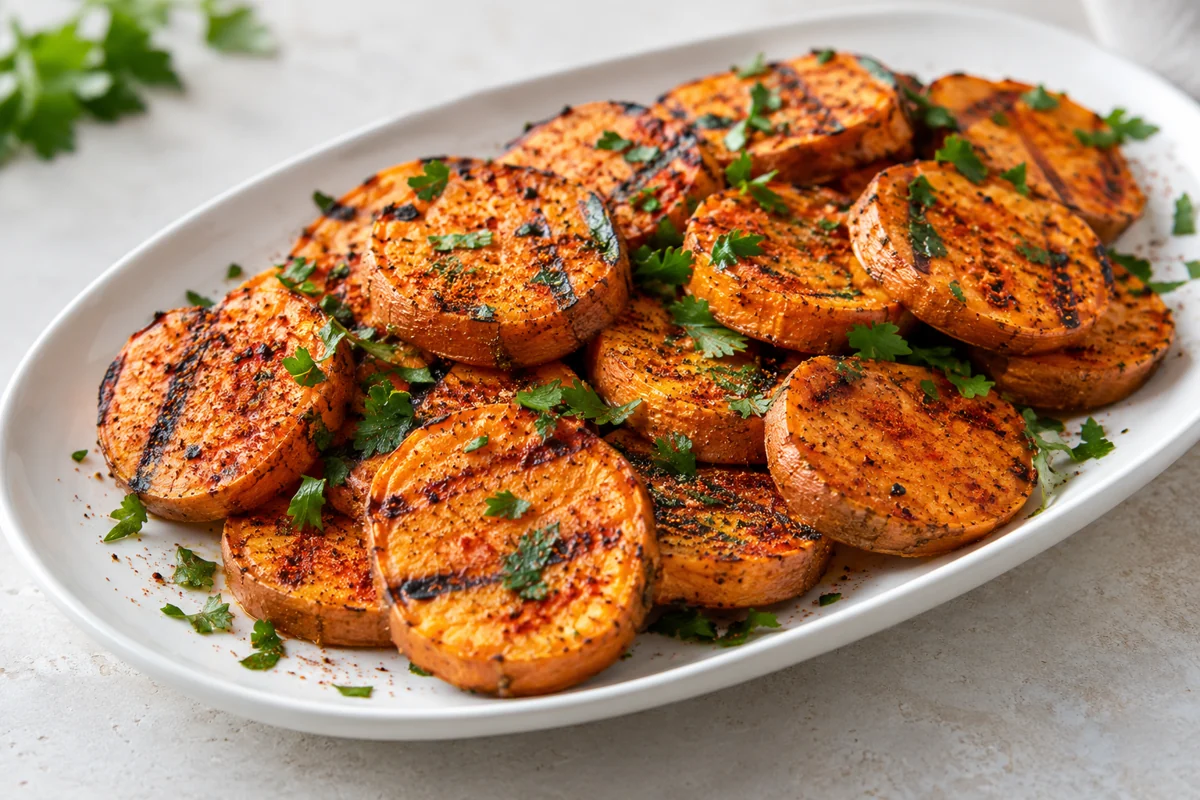 Patates douces grillées au paprika