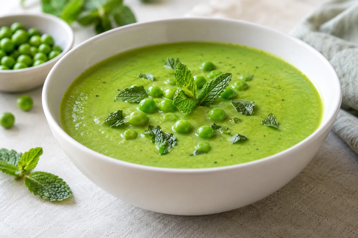Soupe froide de petits pois à la menthe