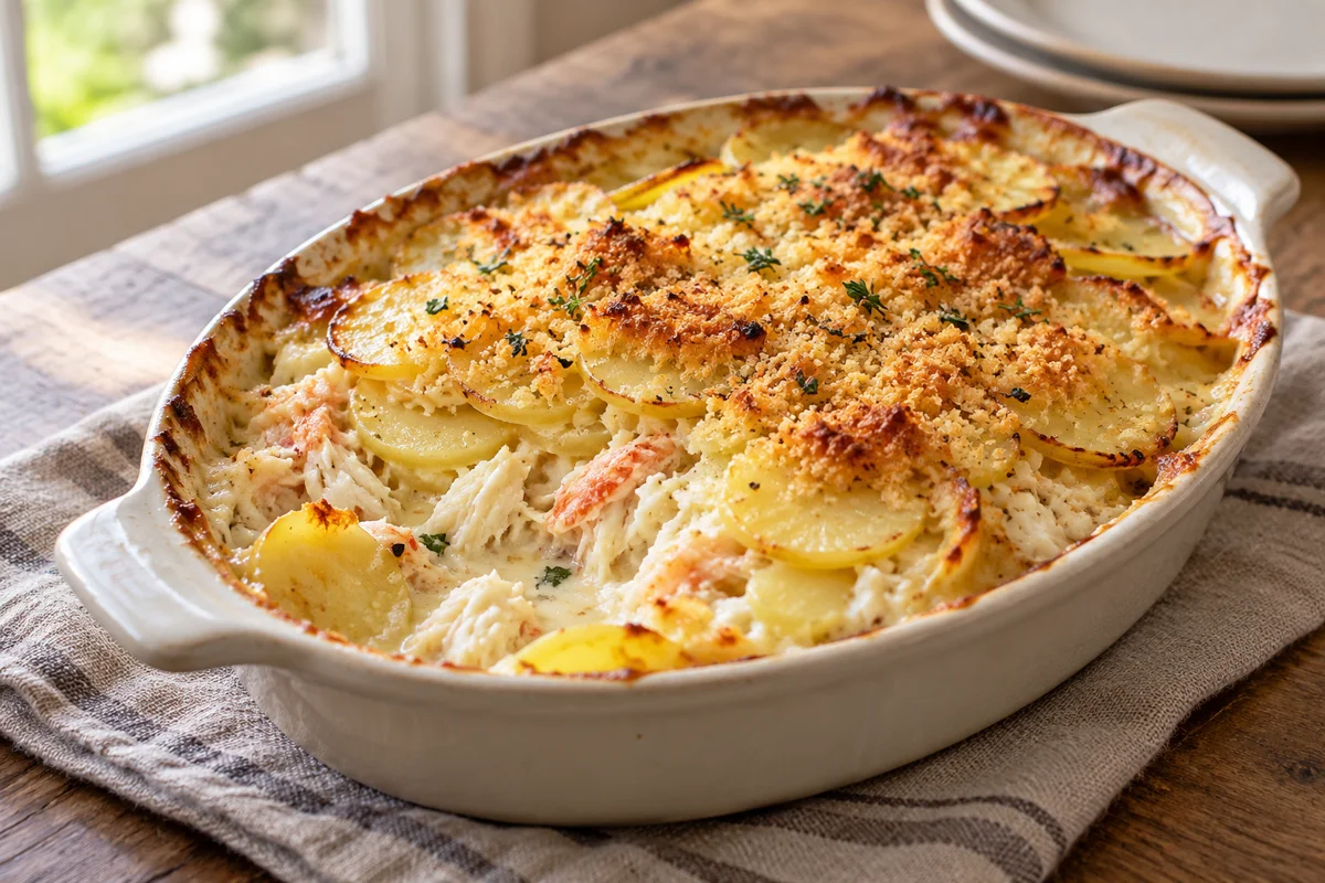 Gratin de pommes de terre au crabe