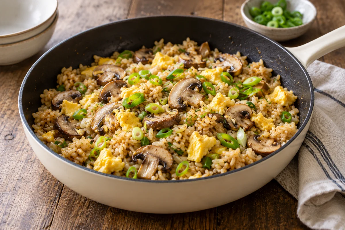 Riz sauté aux œufs et aux champignons