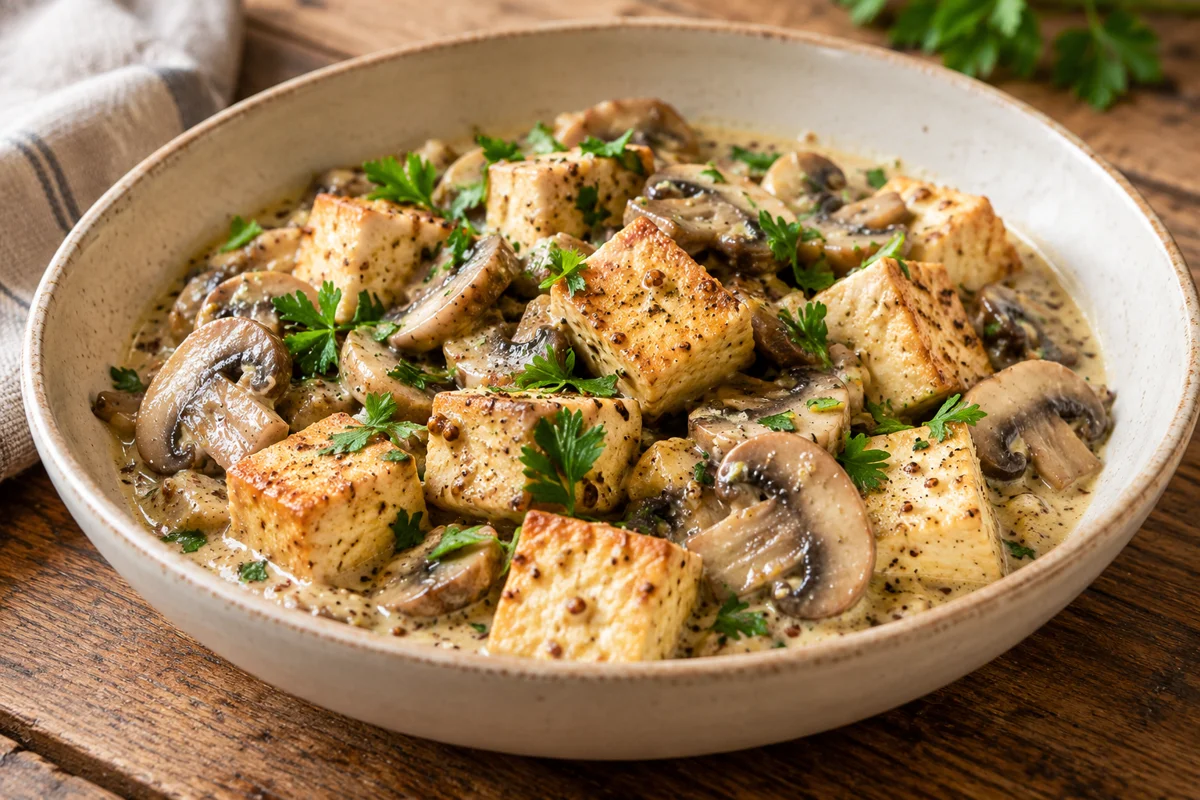 Tofu aux champignons et à la moutarde