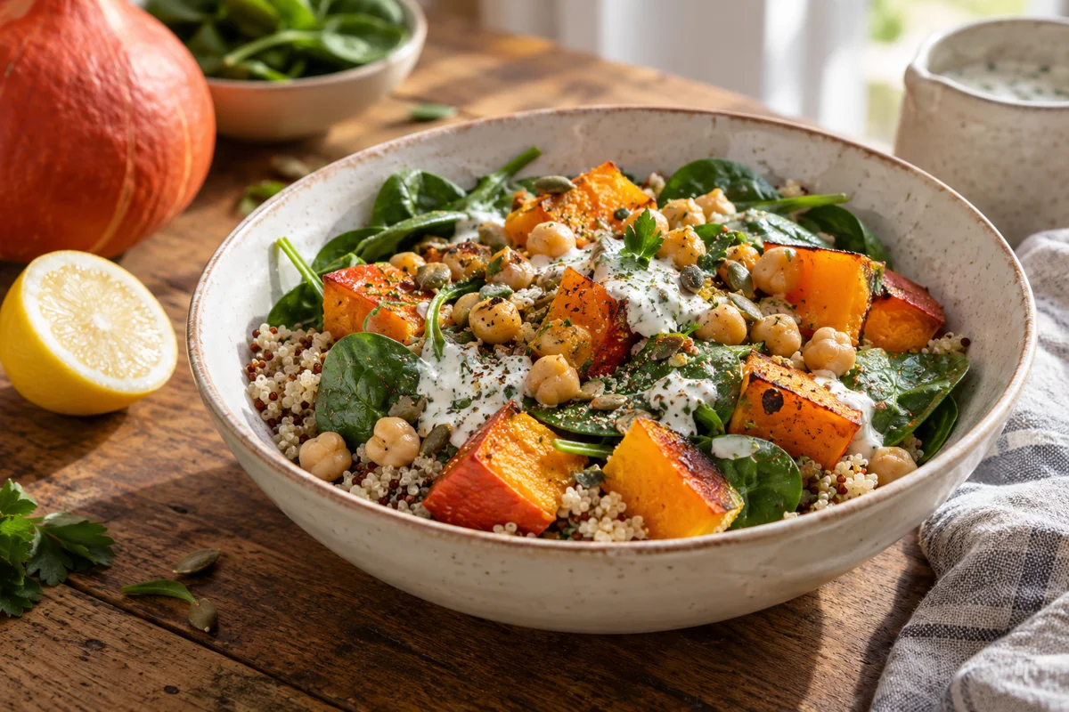 Bowl de quinoa, potimarron et pois chiches