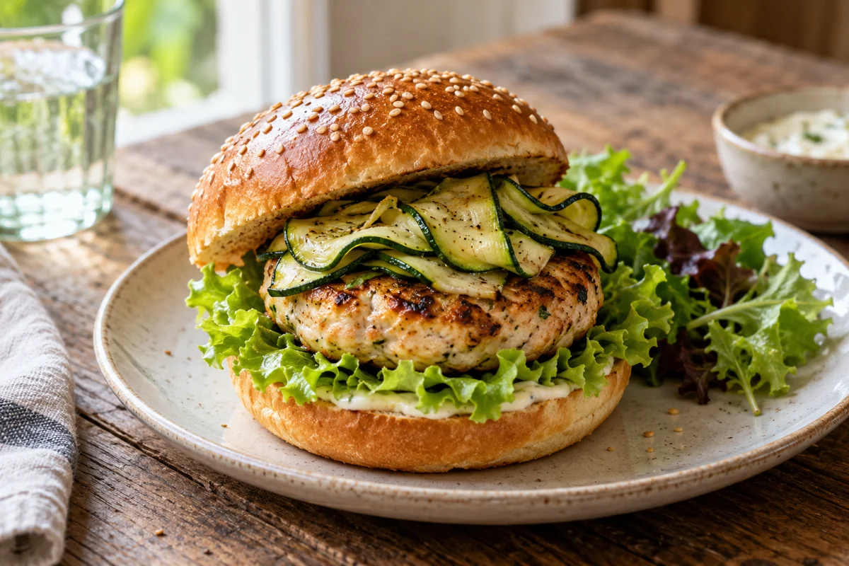 Burger de dinde aux courgettes grillées