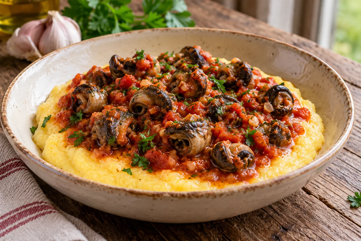 Polenta aux escargots et à la tomate