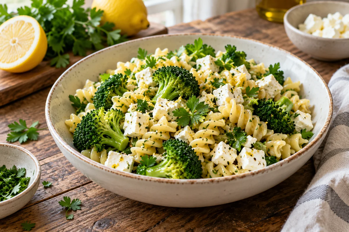Salade de pâtes au brocoli et à la feta