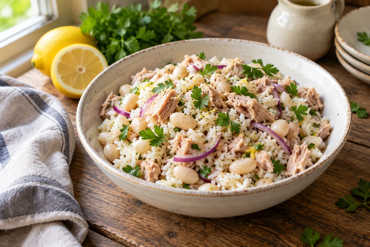 Salade de riz au thon et aux haricots blancs