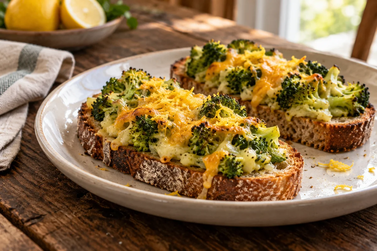 Bruschetta au brocoli, citron et cheddar