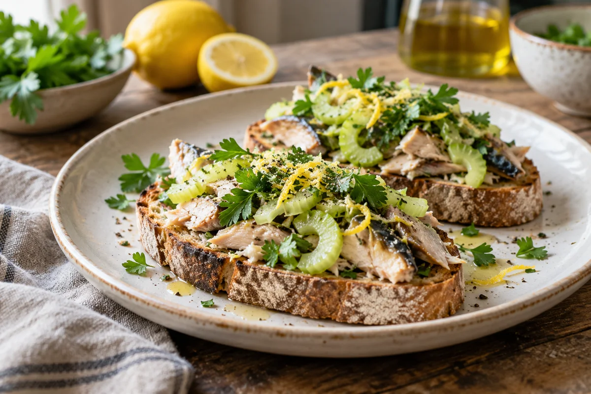 Bruschetta au maquereau, céleri et citron