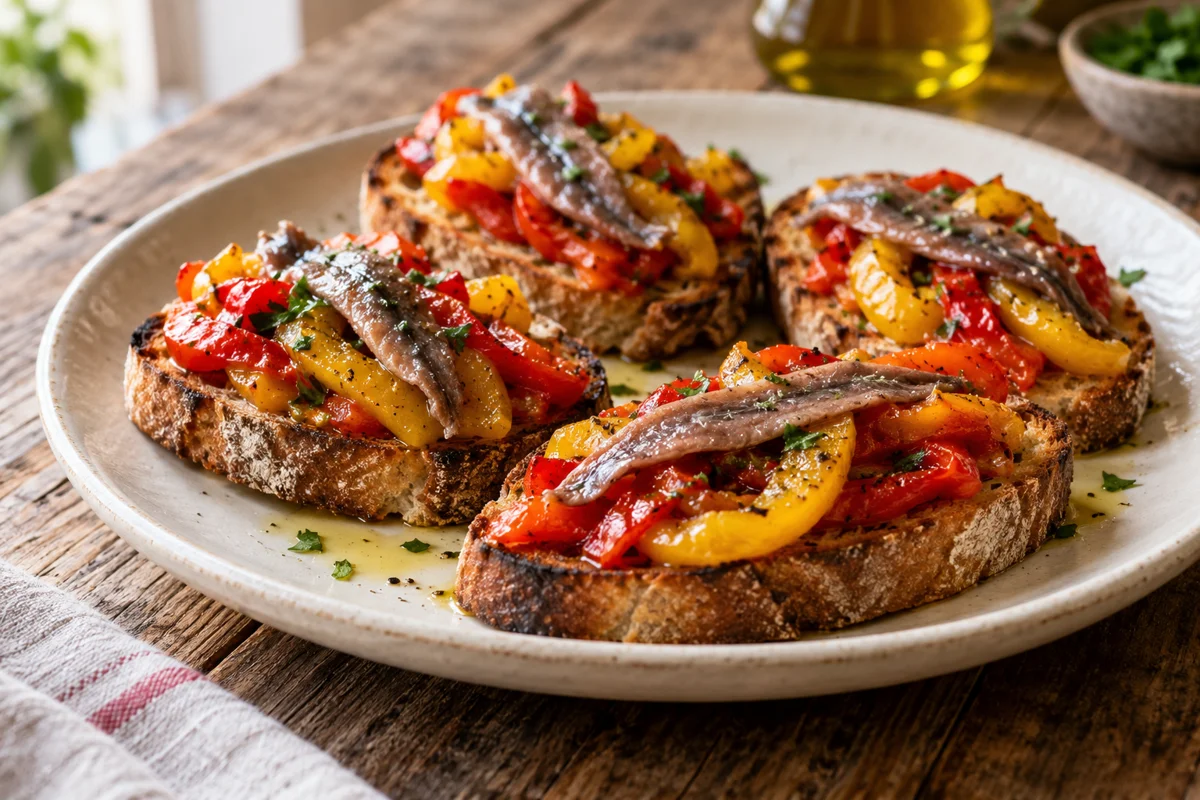 Bruschetta aux poivrons rôtis et anchois