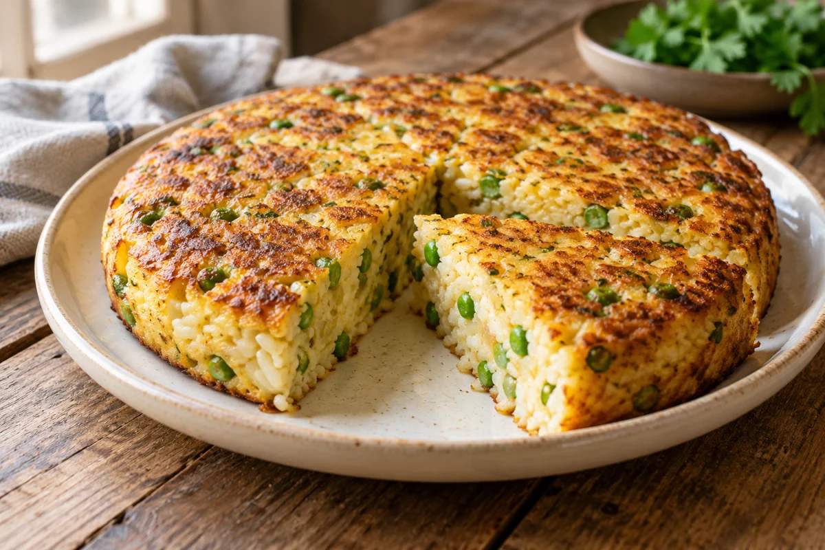Frittata de riz aux petits pois