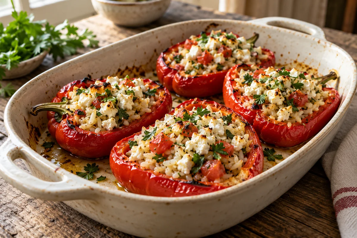 Poivrons farcis au riz et à la feta
