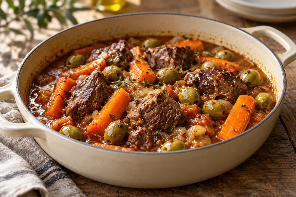 Tajine de bœuf aux carottes et olives