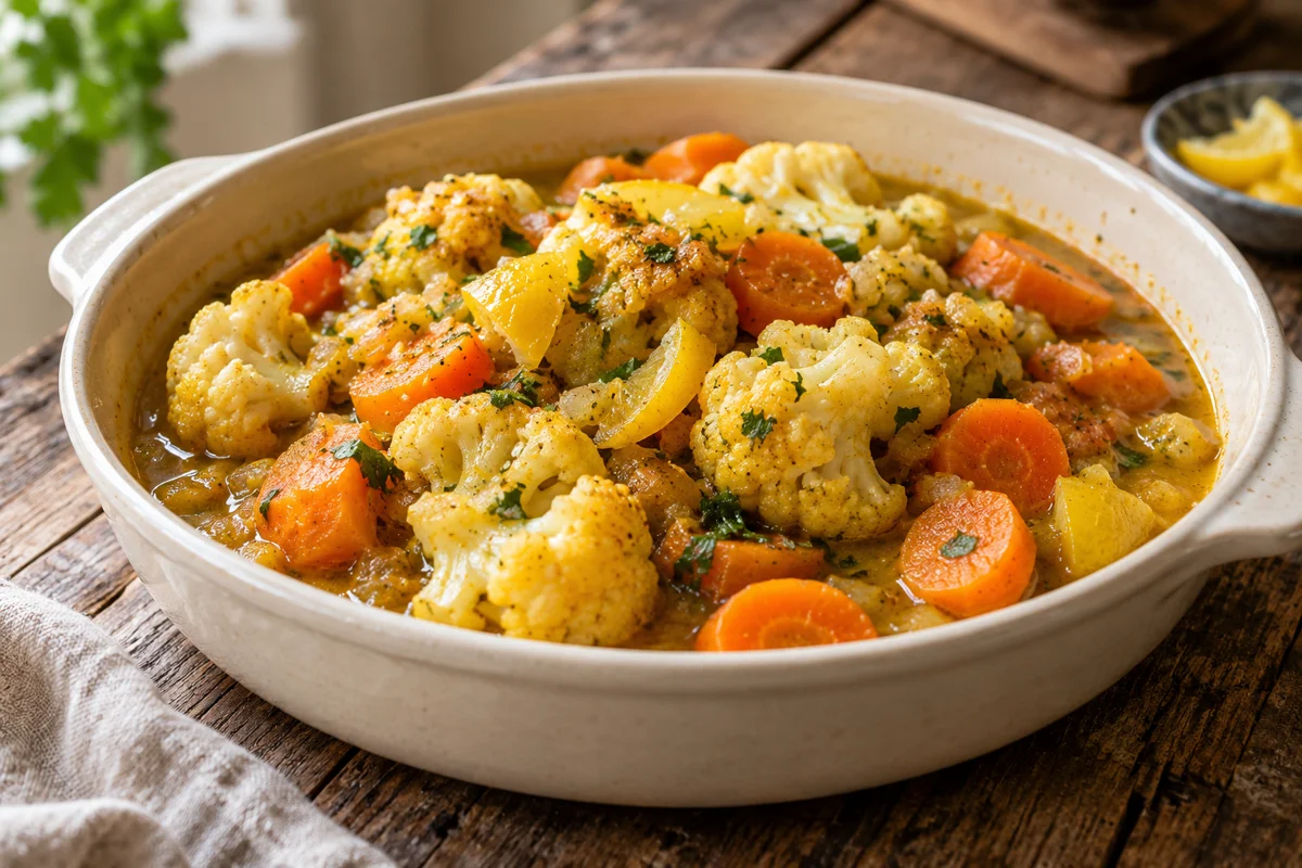 Tajine de chou-fleur, carottes et citron