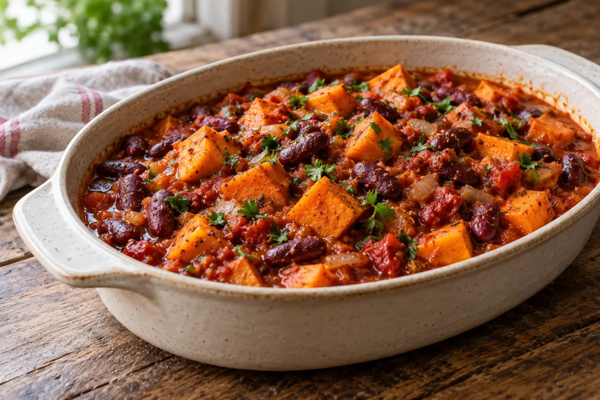 Tajine de patates douces aux haricots rouges