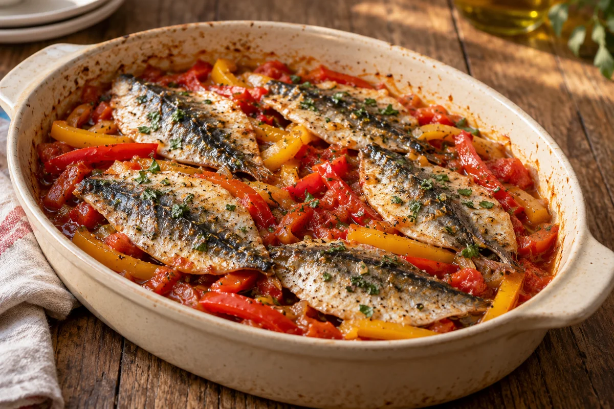 Tajine de sardines aux poivrons et tomates