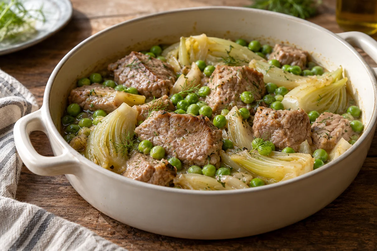 Tajine de veau aux petits pois et fenouil