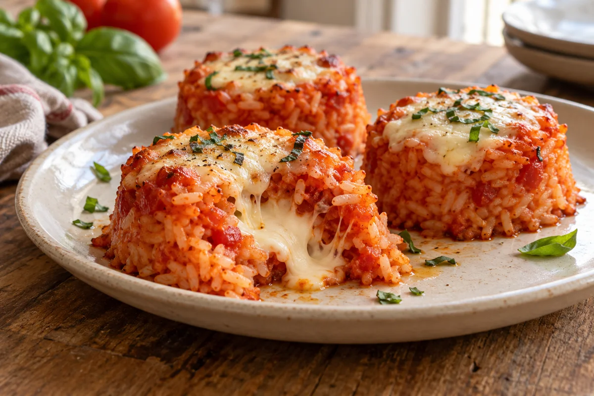 Timbales de riz à la tomate et mozzarella