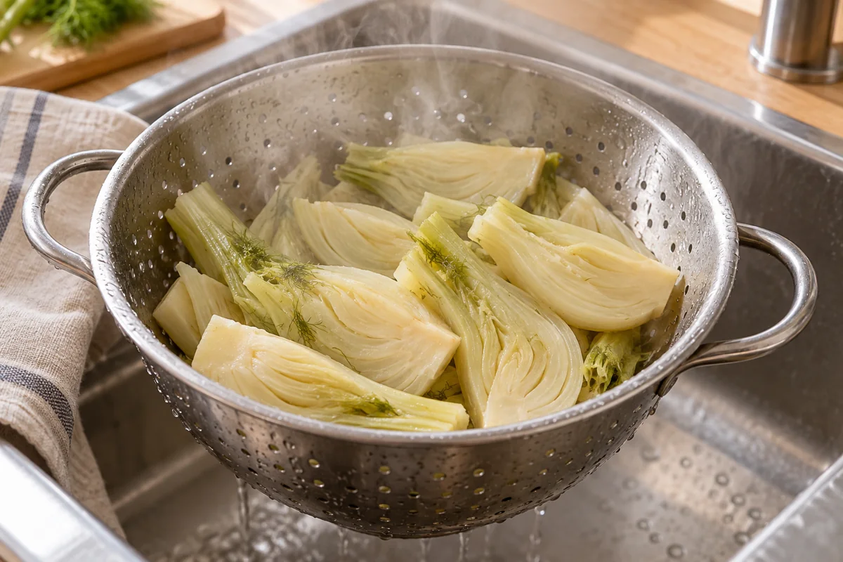 Précuire le fenouil pour gratin de fenouil aux olives noires
