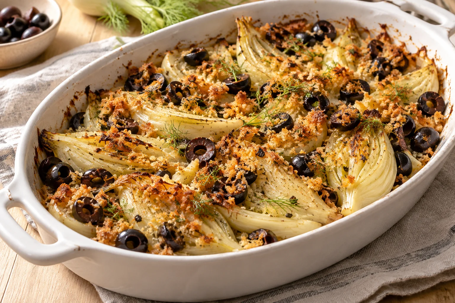 Gratin de fenouil aux olives noires