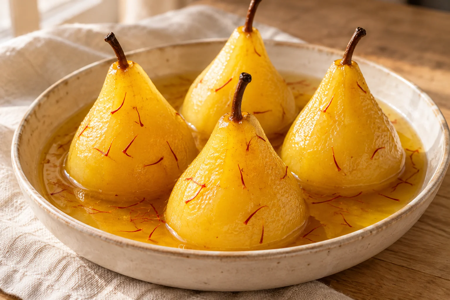 Poires pochées au safran