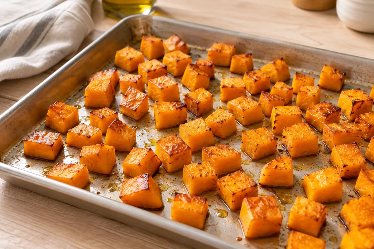 Rôtir la garniture pour quiche à la butternut, sauge et noisettes