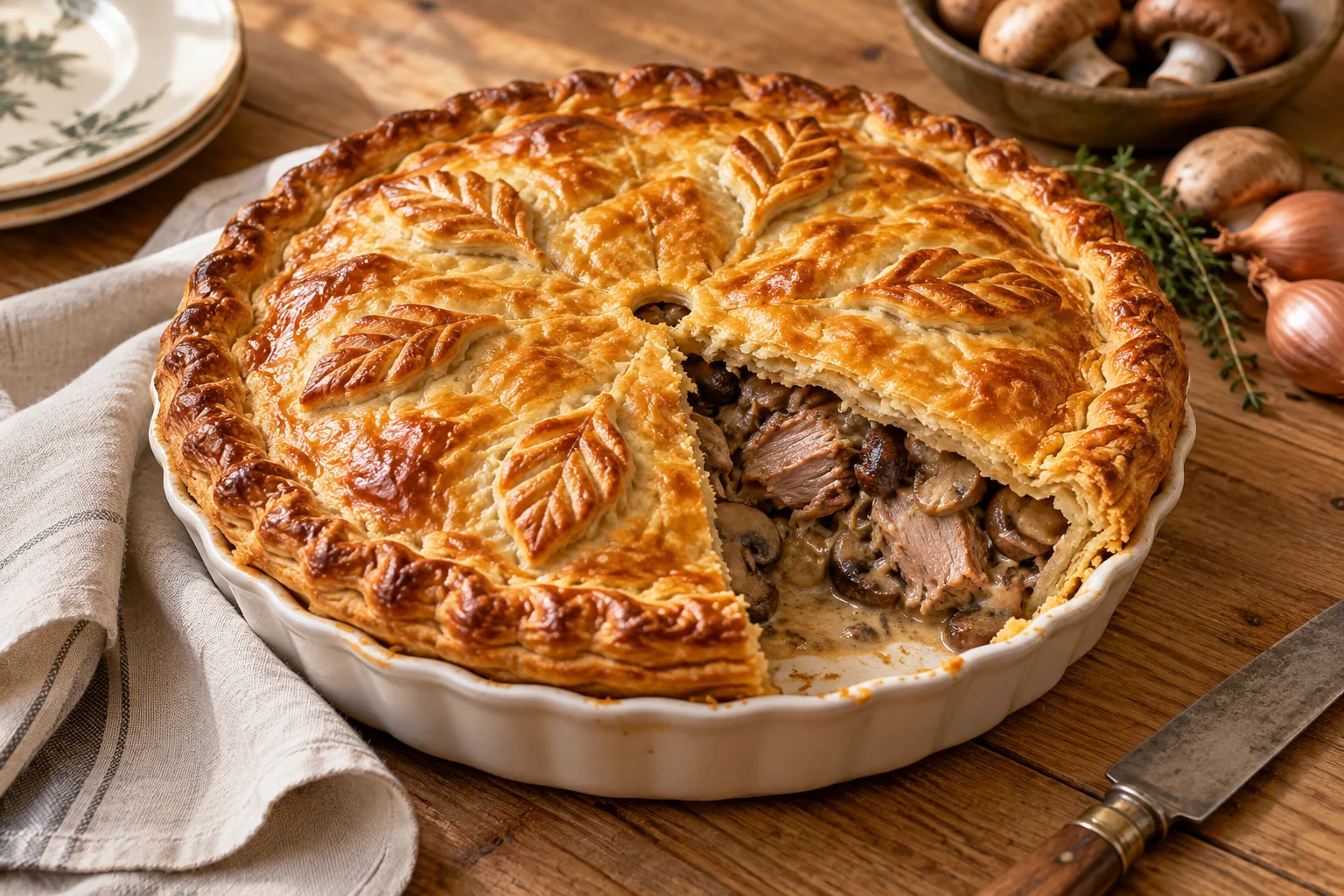 Tourte au magret de canard, champignons et armagnac