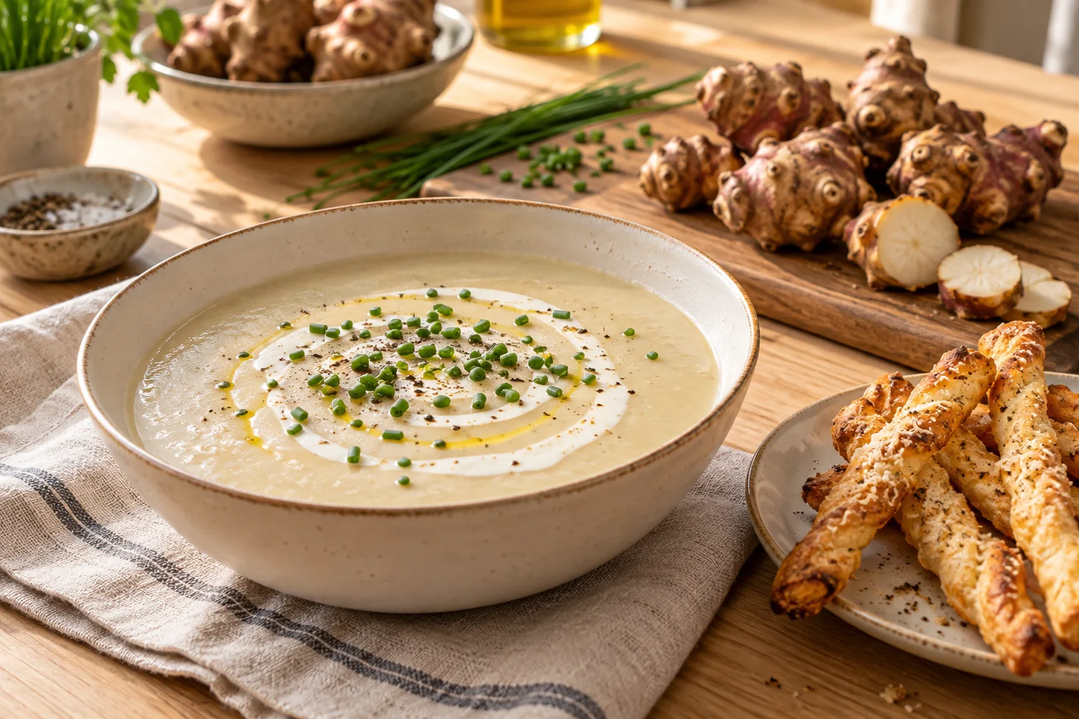 Velouté de topinambours et feuilletés au parmesan