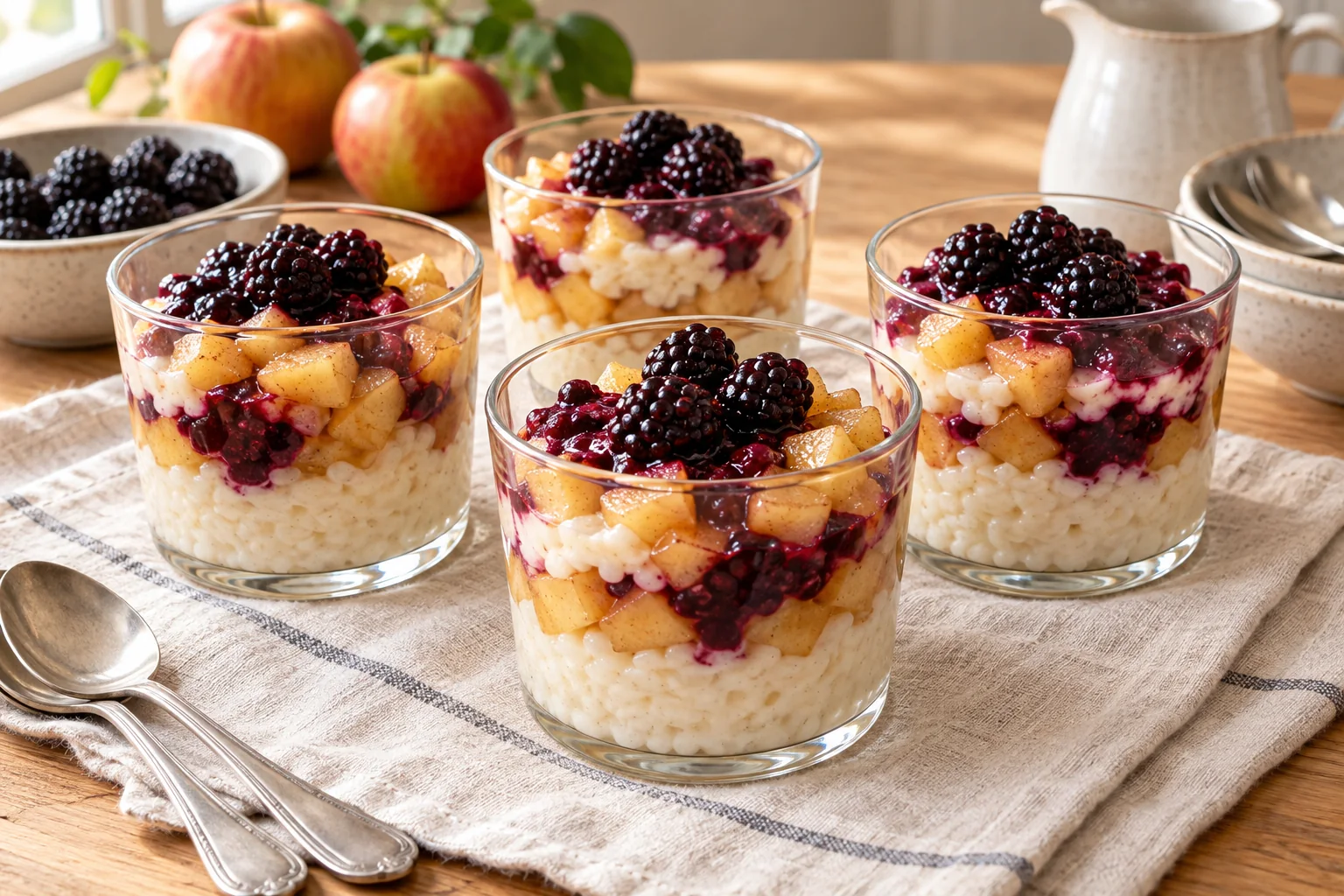 Riz au lait aux pommes et aux mûres