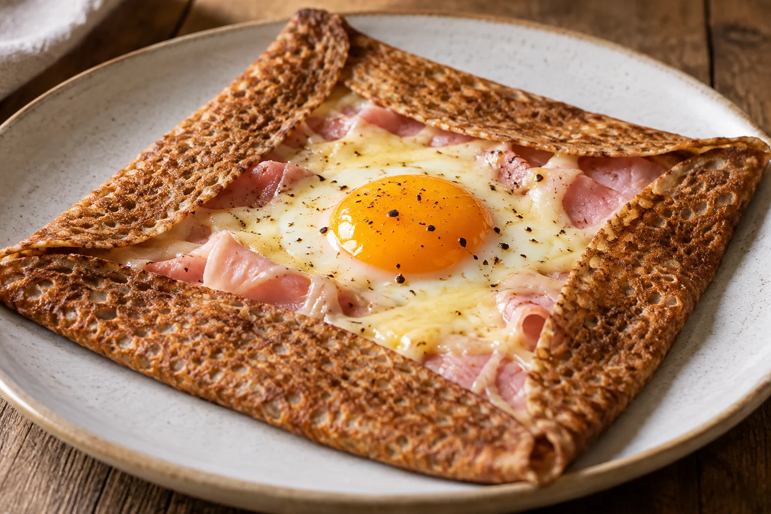 Galette complète jambon, œuf et emmental