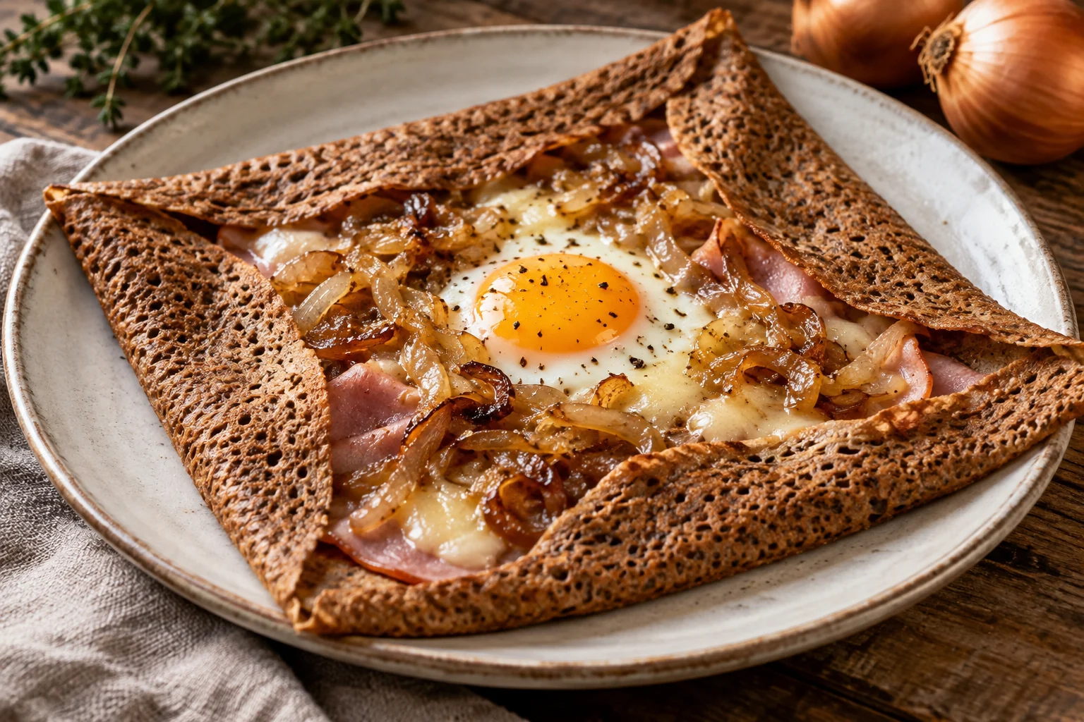 Galette complète aux oignons confits