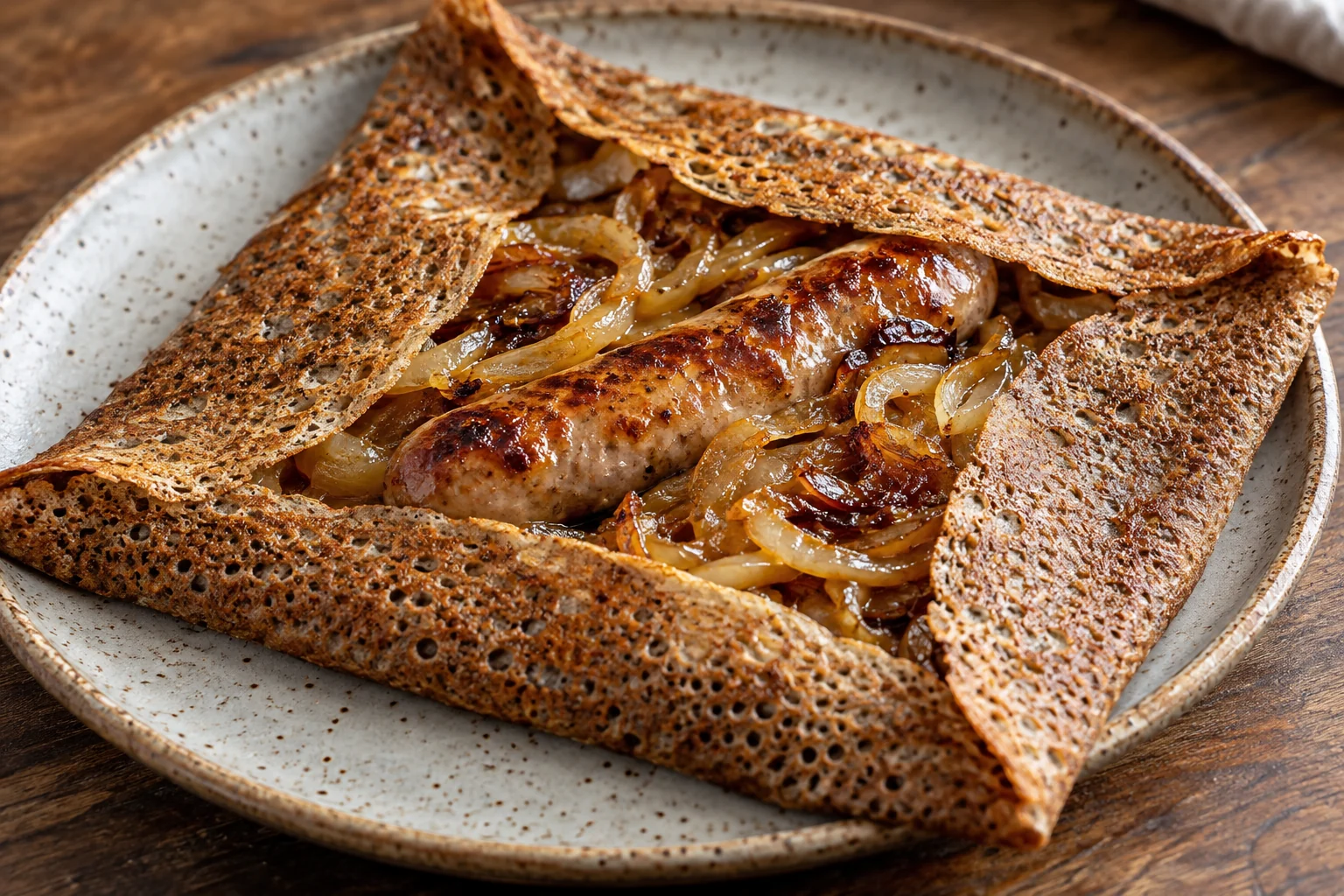 Galette-saucisse aux oignons confits