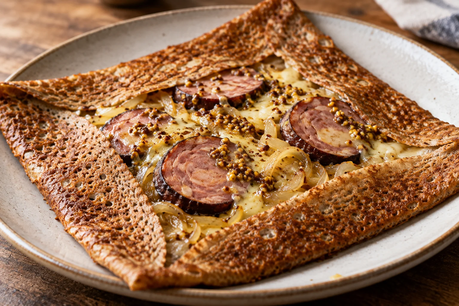 Galette andouille de Guémené et moutarde à l’ancienne
