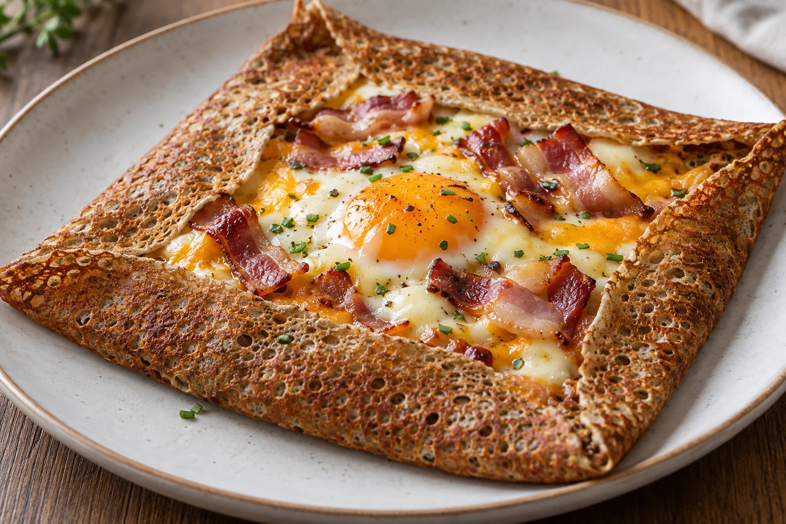 Galette bacon, cheddar et œuf
