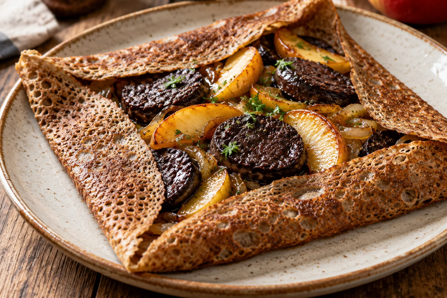 Galette boudin noir et pommes caramélisées