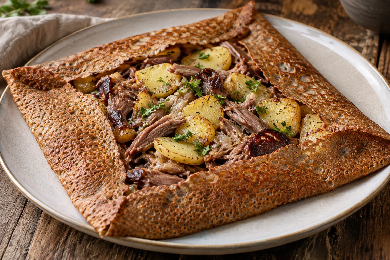 Galette confit de canard et pommes de terre