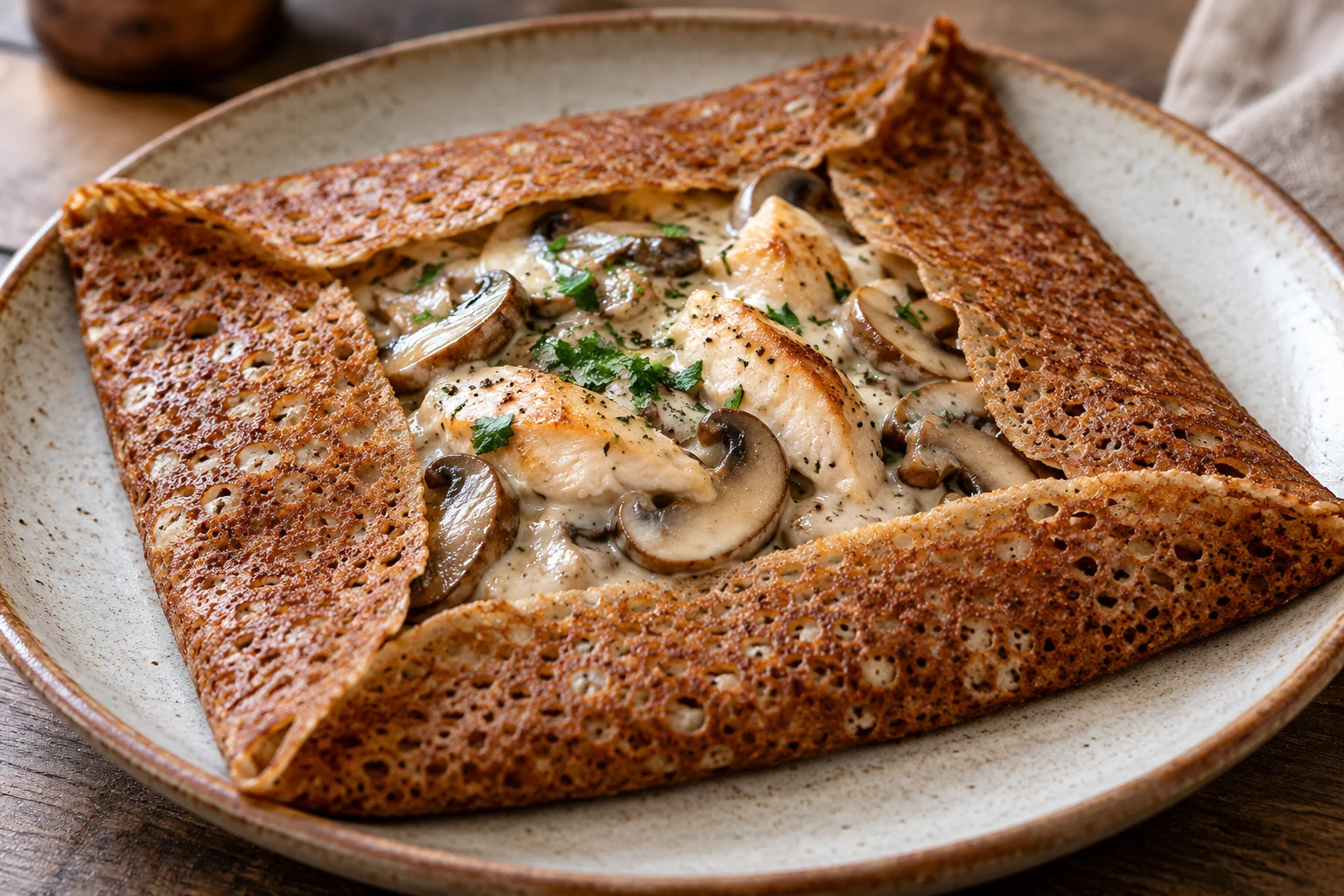 Galette poulet, champignons et crème